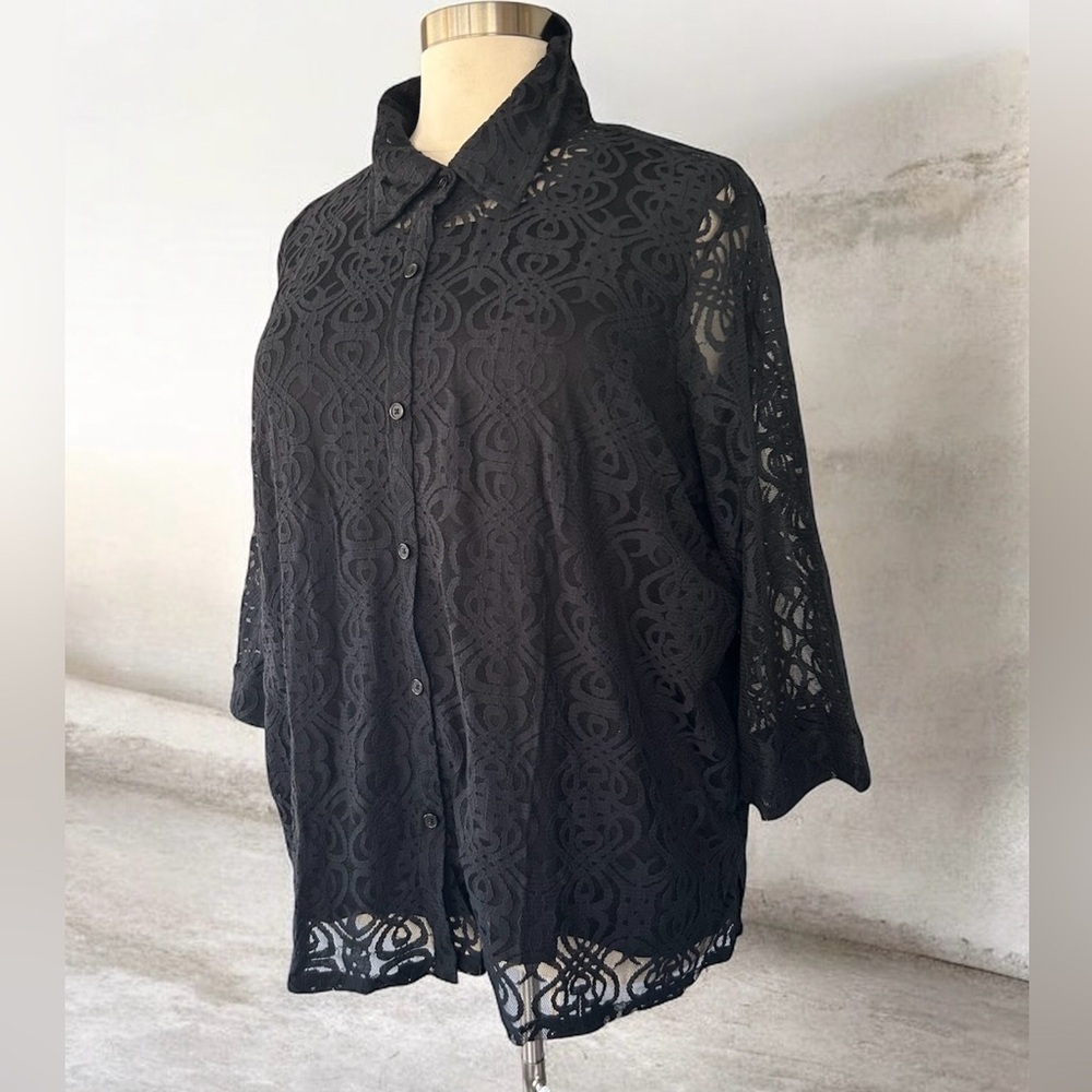 NEW!Blair 2-Piece Black Lace Button-Down Half Sleeve Top Size 3XL - Picture 3 of 9